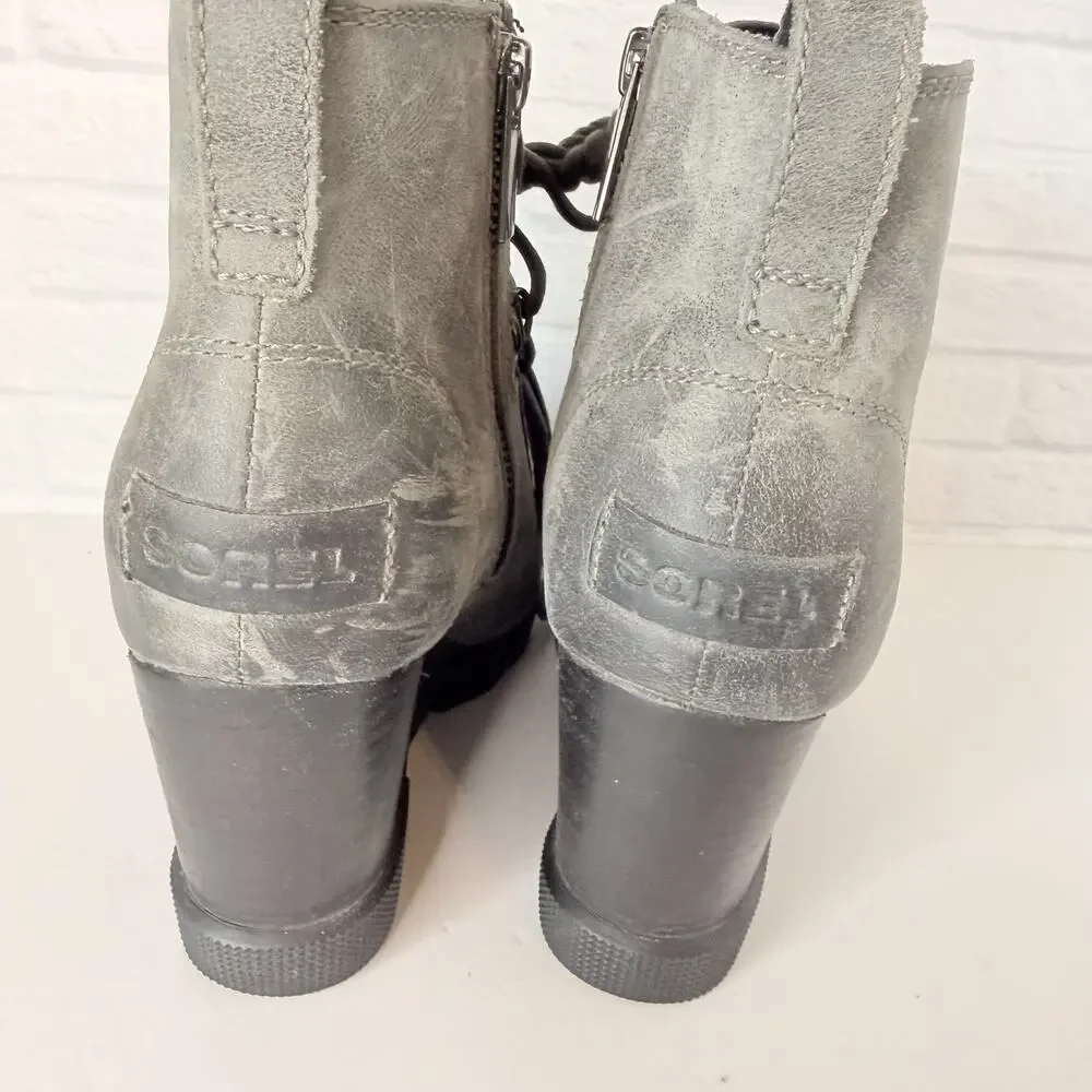 SOREL Gray Joan Uptown Suede Leather Wedge Booties Women Size 6.5